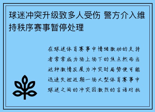 球迷冲突升级致多人受伤 警方介入维持秩序赛事暂停处理